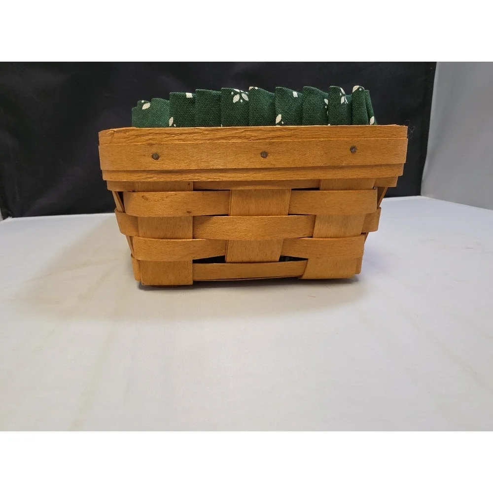 Collectible 1999 Longaberger Handwoven Bread Basket with Green Floral Liner